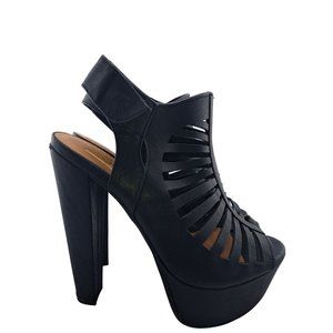 Speed Limit 98 Womens Black Peep Toe Caged Platform Chunky Heel Sandal Shoes 6.5